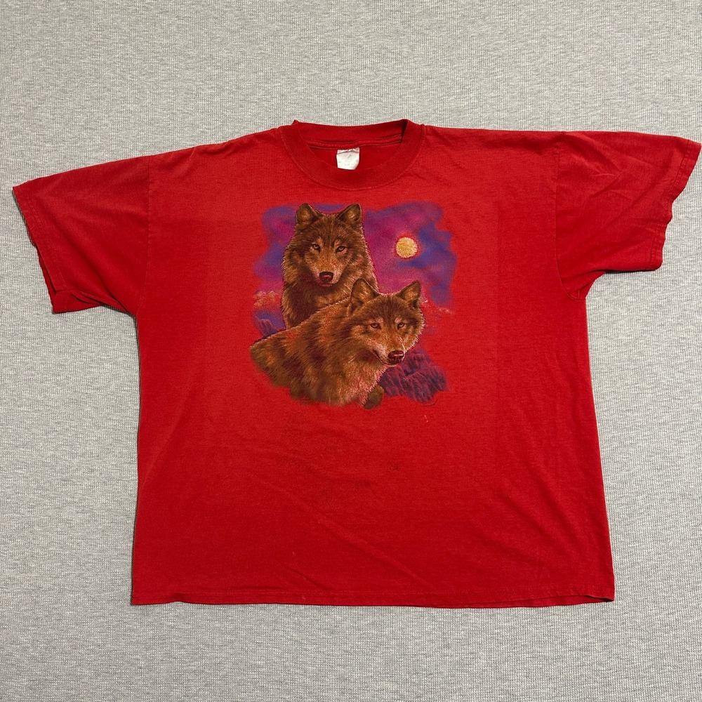 Jerzees Red Wolf Graphic T-Shirt Nature Wildlife Vintage Mens Size XL